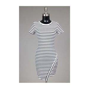 Black and white stripped asymmetrical dress